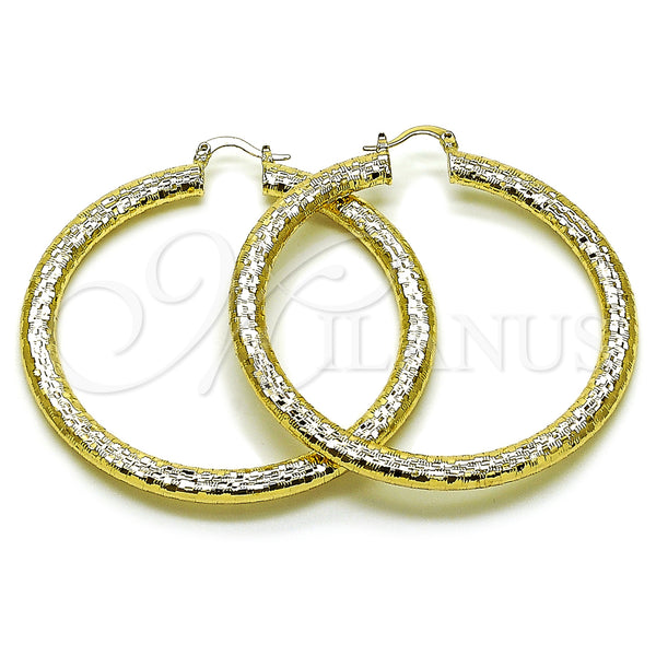 Gold Filled Hoop Earrings — Extra Large Hoop Hollow Design Diamond Cutting 02. — main product view — SKU 163190 | Oro Laminado aretes de aro — Extra Large Hoop Hollow diseño Diamond Cutting 02. — SKU 163190