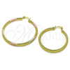 Oro Laminado Large Hoop, Gold Filled Style Hollow Design, Diamond Cutting Finish, Tricolor, 02.213.0258.1.50
