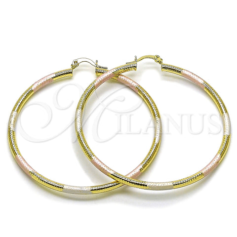 Oro Laminado Medium Hoop, Gold Filled Style Hollow Design, Diamond Cutting Finish, Tricolor, 02.213.0881.1.60
