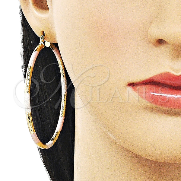 Gold Filled Hoop Earrings — Medium Hoop Hollow Design Diamond Cutting Tricolor 02. — alternate product view — SKU 163192 | Oro Laminado aretes de aro — Medium Hoop Hollow diseño Diamond Cutting Tricolor 02. — SKU 163192