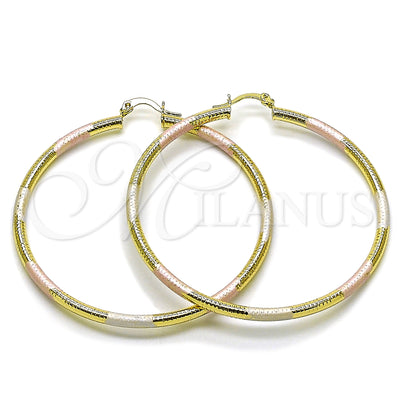 Gold Filled Hoop Earrings — Medium Hoop Hollow Design Diamond Cutting Tricolor 02. for wholesale, main product view
