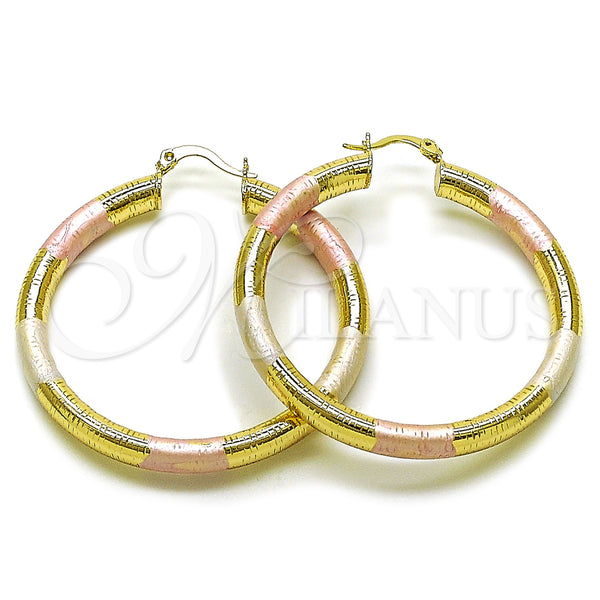 Gold Filled Hoop Earrings — Large Hoop Hollow Design Diamond Cutting Tricolor 02. — main product view — SKU 163193 | Oro Laminado aretes de aro — Large Hoop Hollow diseño Diamond Cutting Tricolor 02. — SKU 163193