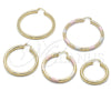 Oro Laminado Large Hoop, Gold Filled Style Hollow Design, Diamond Cutting Finish, Tricolor, 02.213.0812.1.50