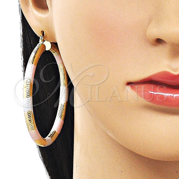 Gold Filled Hoop Earrings — Large Hoop Hollow Design Diamond Cutting Tricolor 02. — alternate product view — SKU 163194 | Oro Laminado aretes de aro — Large Hoop Hollow diseño Diamond Cutting Tricolor 02. — SKU 163194