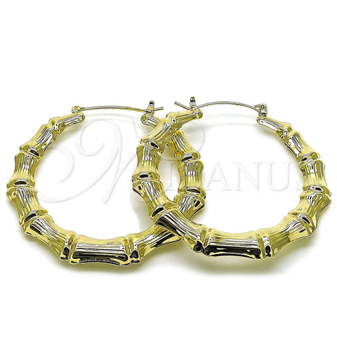 Oro Laminado Large Hoop, Gold Filled Style Bamboo and Hollow Design, Polished, Golden Finish, 02.60.0149.60