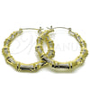 Oro Laminado Large Hoop, Gold Filled Style Bamboo and Hollow Design, Polished, Golden Finish, 02.60.0149.60