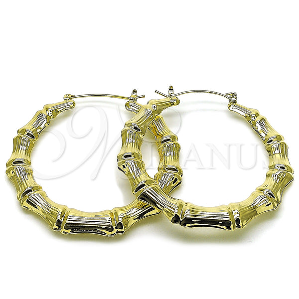 Oro Laminado Large Hoop, Gold Filled Style Bamboo and Hollow Design, Polished, Golden Finish, 02.60.0149.60