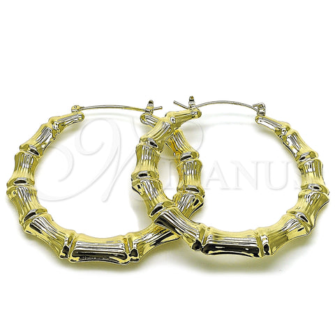 Oro Laminado Large Hoop, Gold Filled Style Bamboo and Hollow Design, Polished, Golden Finish, 02.60.0149.60