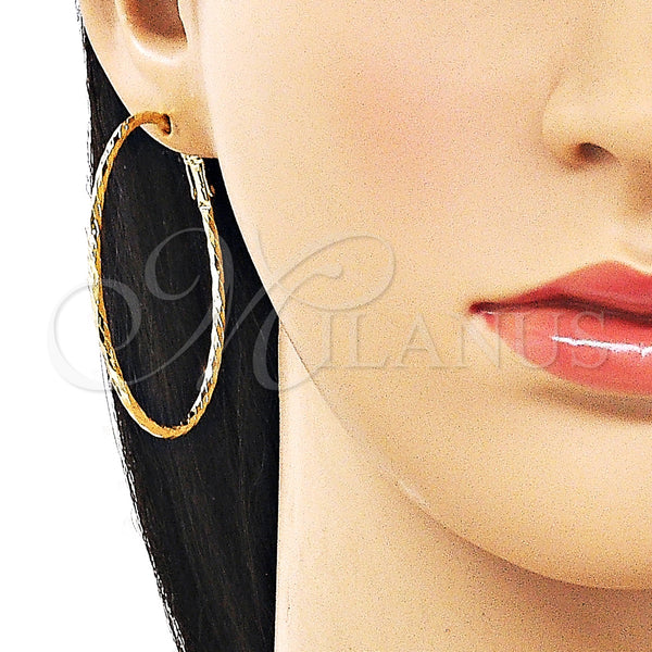 Gold Filled Hoop Earrings — Medium Hoop Diamond Cutting 02. — alternate product view — SKU 163198 | Oro Laminado aretes de aro — Medium Hoop Diamond Cutting 02. — SKU 163198
