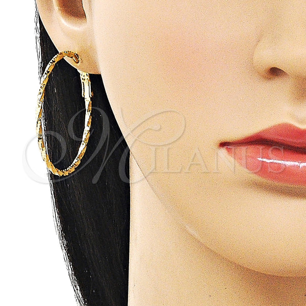 Gold Filled Hoop Earrings — Medium Hoop Twist Design Diamond Cutting 02. — alternate product view — SKU 163199 | Oro Laminado aretes de aro — Medium Hoop Twist diseño Diamond Cutting 02. — SKU 163199