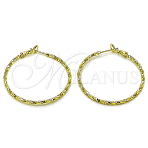 Gold Filled Hoop Earrings — Medium Hoop Twist Design Diamond Cutting 02. — main product view — SKU 163199 | Oro Laminado aretes de aro — Medium Hoop Twist diseño Diamond Cutting 02. — SKU 163199