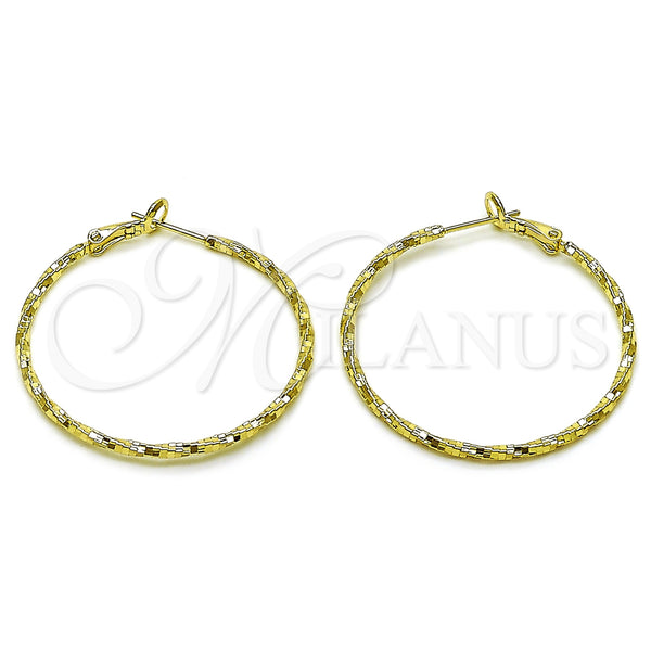 Gold Filled Hoop Earrings — Medium Hoop Twist Design Diamond Cutting 02. — main product view — SKU 163199 | Oro Laminado aretes de aro — Medium Hoop Twist diseño Diamond Cutting 02. — SKU 163199