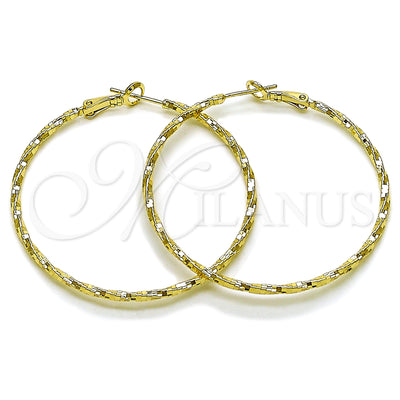 Gold Filled Hoop Earrings — Medium Hoop Twist Design Diamond Cutting 02. for wholesale, main product view