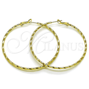 Gold Filled Hoop Earrings — Medium Hoop Twist Design Diamond Cutting 02. — main product view — SKU 163201 | Oro Laminado aretes de aro — Medium Hoop Twist diseño Diamond Cutting 02. — SKU 163201