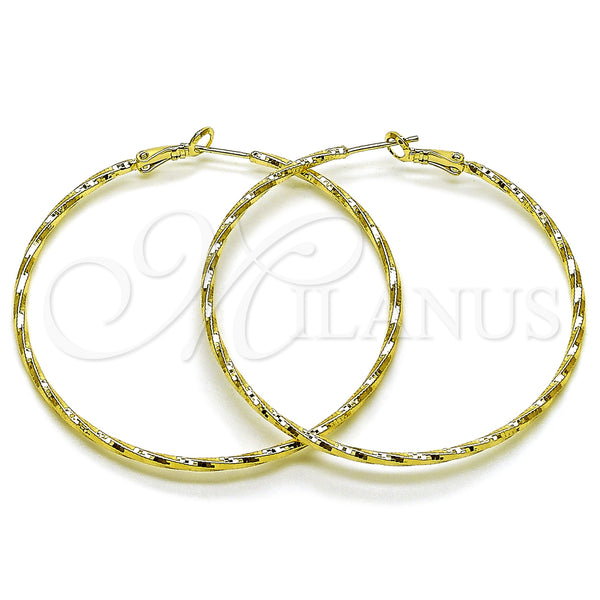 Gold Filled Hoop Earrings — Medium Hoop Twist Design Diamond Cutting 02. — main product view — SKU 163201 | Oro Laminado aretes de aro — Medium Hoop Twist diseño Diamond Cutting 02. — SKU 163201