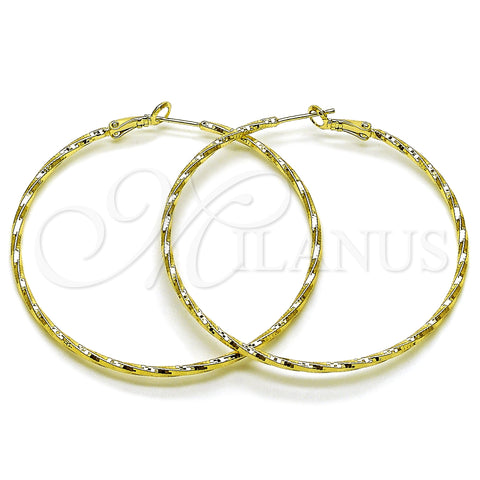 Oro Laminado Medium Hoop, Gold Filled Style Twist Design, Diamond Cutting Finish, Golden Finish, 02.213.0900.60