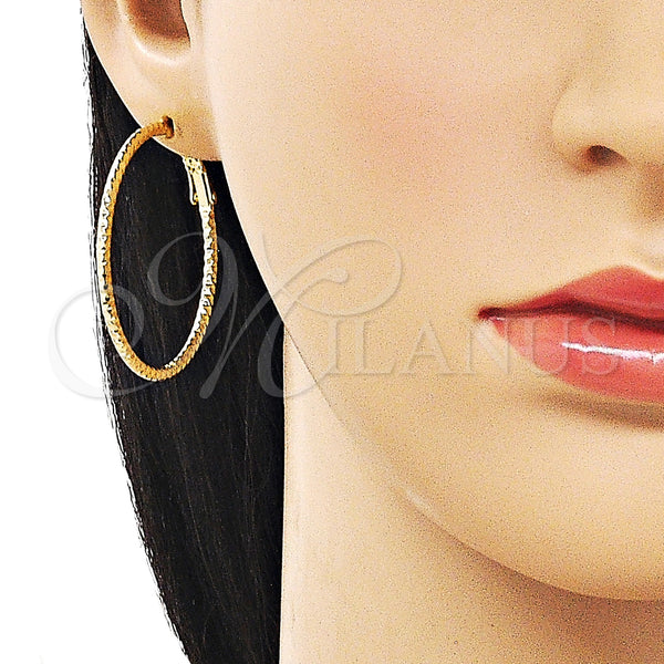 Gold Filled Hoop Earrings — Medium Hoop Diamond Cutting 02. — alternate product view — SKU 163202 | Oro Laminado aretes de aro — Medium Hoop Diamond Cutting 02. — SKU 163202