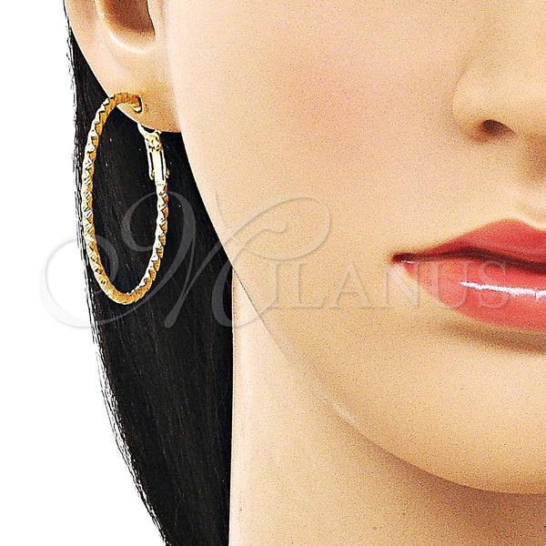 Gold Filled Hoop Earrings — Medium Hoop Twist Design Diamond Cutting 02. — alternate product view — SKU 163203 | Oro Laminado aretes de aro — Medium Hoop Twist diseño Diamond Cutting 02. — SKU 163203