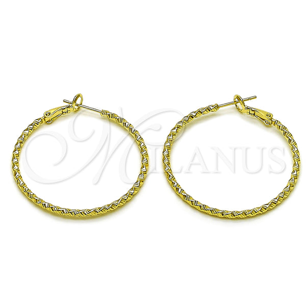 Gold Filled Hoop Earrings — Medium Hoop Twist Design Diamond Cutting 02. — main product view — SKU 163203 | Oro Laminado aretes de aro — Medium Hoop Twist diseño Diamond Cutting 02. — SKU 163203