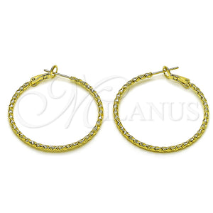 Gold Filled Hoop Earrings — Medium Hoop Twist Design Diamond Cutting 02. — main product view — SKU 163203 | Oro Laminado aretes de aro — Medium Hoop Twist diseño Diamond Cutting 02. — SKU 163203