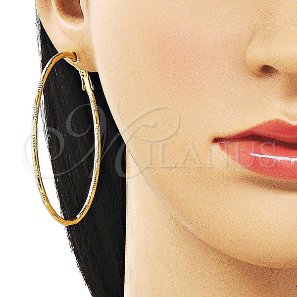 Gold Filled Hoop Earrings — Large Hoop Diamond Cutting 02. — alternate product view — SKU 163204 | Oro Laminado aretes de aro — Large Hoop Diamond Cutting 02. — SKU 163204