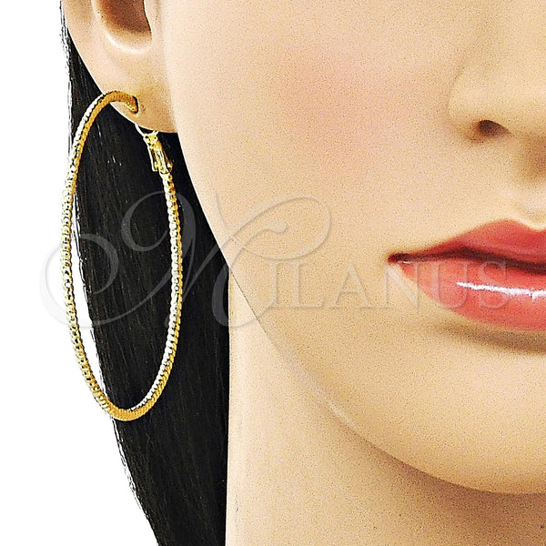 Gold Filled Hoop Earrings — Large Hoop Diamond Cutting 02. — alternate product view — SKU 163206 | Oro Laminado aretes de aro — Large Hoop Diamond Cutting 02. — SKU 163206