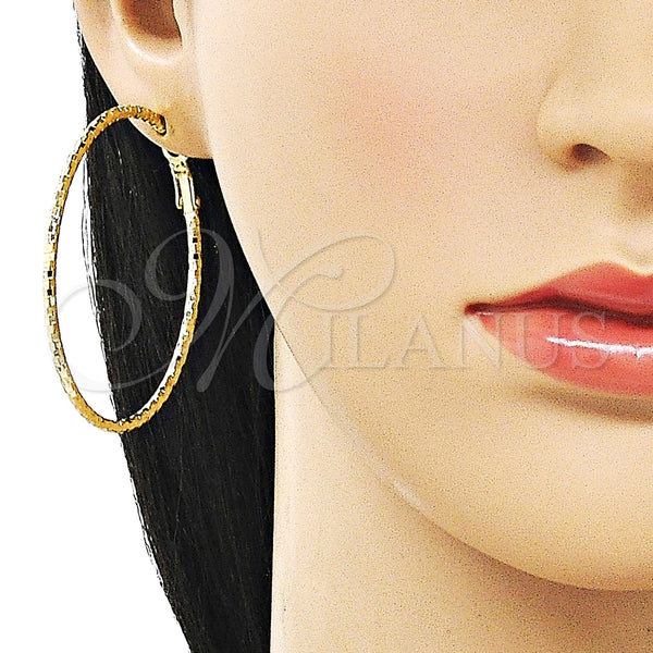 Gold Filled Hoop Earrings — Large Hoop Diamond Cutting 02. — alternate product view — SKU 163207 | Oro Laminado aretes de aro — Large Hoop Diamond Cutting 02. — SKU 163207