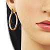Oro Laminado Medium Hoop, Gold Filled Style Hollow Design, Diamond Cutting Finish, Tricolor, 02.213.0151.1.40