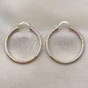 Oro Laminado Medium Hoop, Gold Filled Style Hollow Design, Diamond Cutting Finish, Tricolor, 02.213.0151.1.40