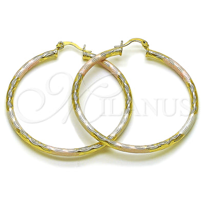 Gold Filled Hoop Earrings — Large Hoop Hollow Design Diamond Cutting Tricolor 02. for wholesale, main product view