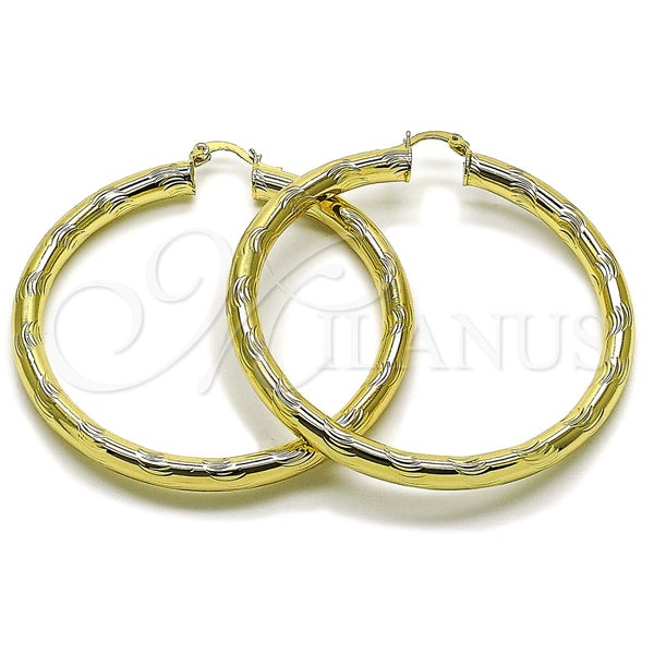 Oro Laminado Large Hoop, Gold Filled Style Hollow Design, Diamond Cutting Finish, Golden Finish, 02.213.0228.60