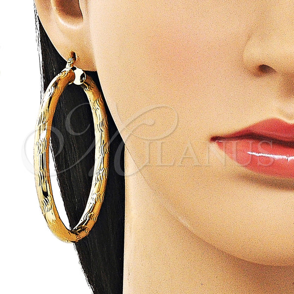 Gold Filled Hoop Earrings — Large Hoop Hollow Design Diamond Cutting 02. — alternate product view — SKU 163210 | Oro Laminado aretes de aro — Large Hoop Hollow diseño Diamond Cutting 02. — SKU 163210