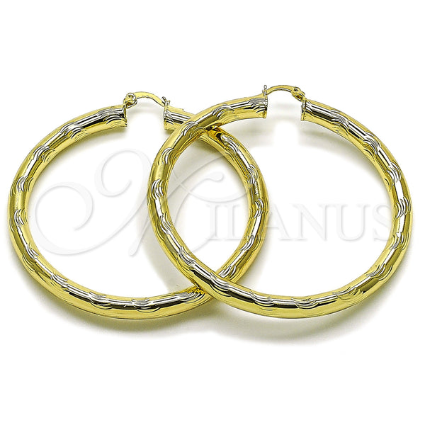 Gold Filled Hoop Earrings — Large Hoop Hollow Design Diamond Cutting 02. — main product view — SKU 163210 | Oro Laminado aretes de aro — Large Hoop Hollow diseño Diamond Cutting 02. — SKU 163210