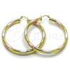 Oro Laminado Large Hoop, Gold Filled Style Hollow Design, Diamond Cutting Finish, Tricolor, 02.213.0228.1.60