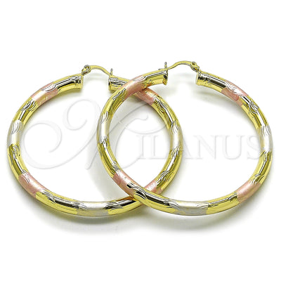 Gold Filled Hoop Earrings — Large Hoop Hollow Design Diamond Cutting Tricolor 02. for wholesale, main product view