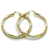 Oro Laminado Large Hoop, Gold Filled Style Hollow Design, Diamond Cutting Finish, Tricolor, 02.213.0228.1.60