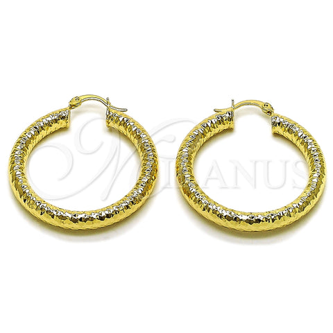 Oro Laminado Medium Hoop, Gold Filled Style Hollow Design, Diamond Cutting Finish, Golden Finish, 02.213.0765.40