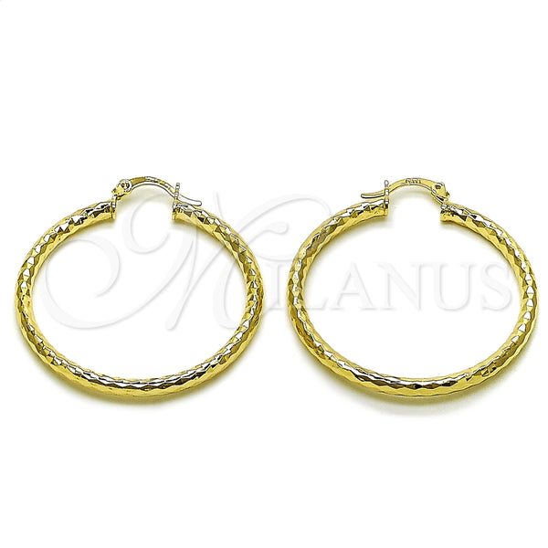 Oro Laminado Medium Hoop, Gold Filled Style Hollow Design, Diamond Cutting Finish, Golden Finish, 02.213.0906.40