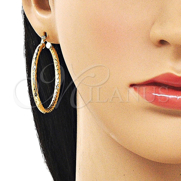 Gold Filled Hoop Earrings — Medium Hoop Hollow Design Diamond Cutting 02. — alternate product view — SKU 163213 | Oro Laminado aretes de aro — Medium Hoop Hollow diseño Diamond Cutting 02. — SKU 163213