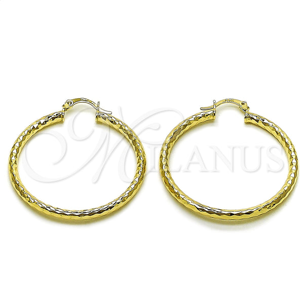 Gold Filled Hoop Earrings — Medium Hoop Hollow Design Diamond Cutting 02. — main product view — SKU 163213 | Oro Laminado aretes de aro — Medium Hoop Hollow diseño Diamond Cutting 02. — SKU 163213