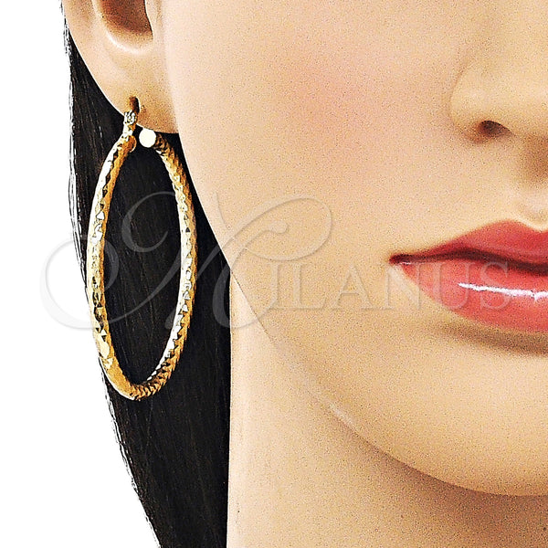 Gold Filled Hoop Earrings — Large Hoop Hollow Design Diamond Cutting 02. — alternate product view — SKU 163214 | Oro Laminado aretes de aro — Large Hoop Hollow diseño Diamond Cutting 02. — SKU 163214