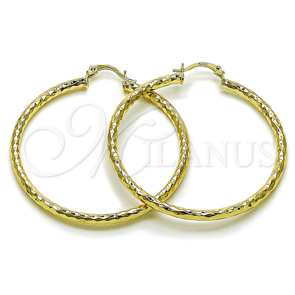 Gold Filled Hoop Earrings — Large Hoop Hollow Design Diamond Cutting 02. — main product view — SKU 163214 | Oro Laminado aretes de aro — Large Hoop Hollow diseño Diamond Cutting 02. — SKU 163214