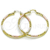 Oro Laminado Large Hoop, Gold Filled Style Hollow Design, Diamond Cutting Finish, Tricolor, 02.213.0906.1.50