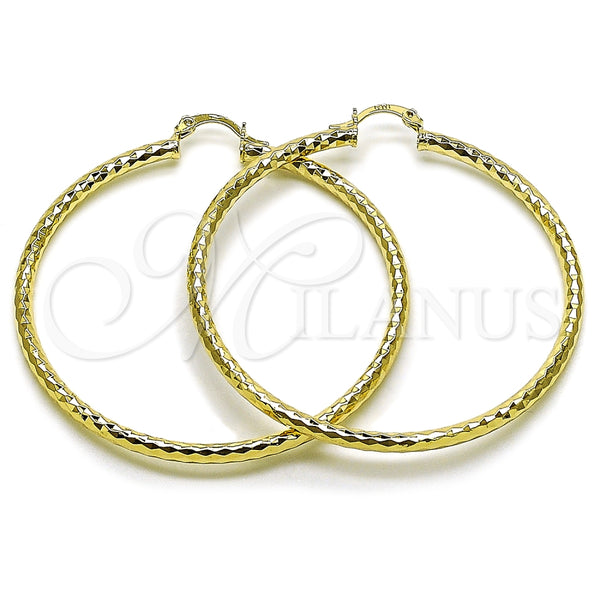 Oro Laminado Large Hoop, Gold Filled Style Hollow Design, Diamond Cutting Finish, Golden Finish, 02.213.0906.60