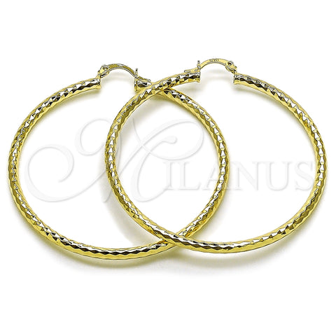 Oro Laminado Large Hoop, Gold Filled Style Hollow Design, Diamond Cutting Finish, Golden Finish, 02.213.0906.60