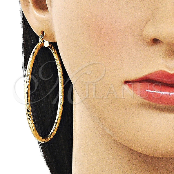 Gold Filled Hoop Earrings — Large Hoop Hollow Design Diamond Cutting 02. — alternate product view — SKU 163216 | Oro Laminado aretes de aro — Large Hoop Hollow diseño Diamond Cutting 02. — SKU 163216