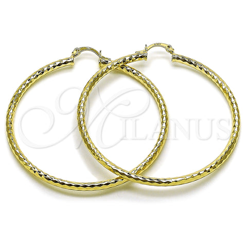 Oro Laminado Large Hoop, Gold Filled Style Hollow Design, Diamond Cutting Finish, Golden Finish, 02.213.0906.60