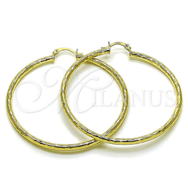 Gold Filled Hoop Earrings — Large Hoop Hollow Design Diamond Cutting 02. — main product view — SKU 163219 | Oro Laminado aretes de aro — Large Hoop Hollow diseño Diamond Cutting 02. — SKU 163219
