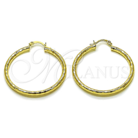 Oro Laminado Medium Hoop, Gold Filled Style Hollow Design, Diamond Cutting Finish, Golden Finish, 02.213.0251.1.40