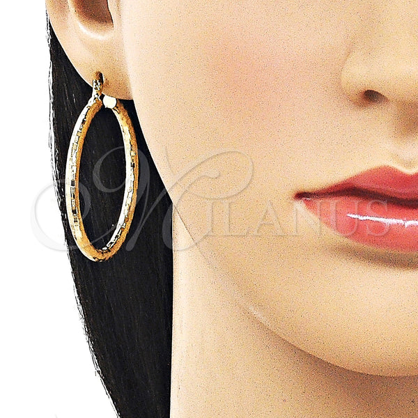 Gold Filled Hoop Earrings — Medium Hoop Hollow Design Diamond Cutting 02. — alternate product view — SKU 163220 | Oro Laminado aretes de aro — Medium Hoop Hollow diseño Diamond Cutting 02. — SKU 163220
